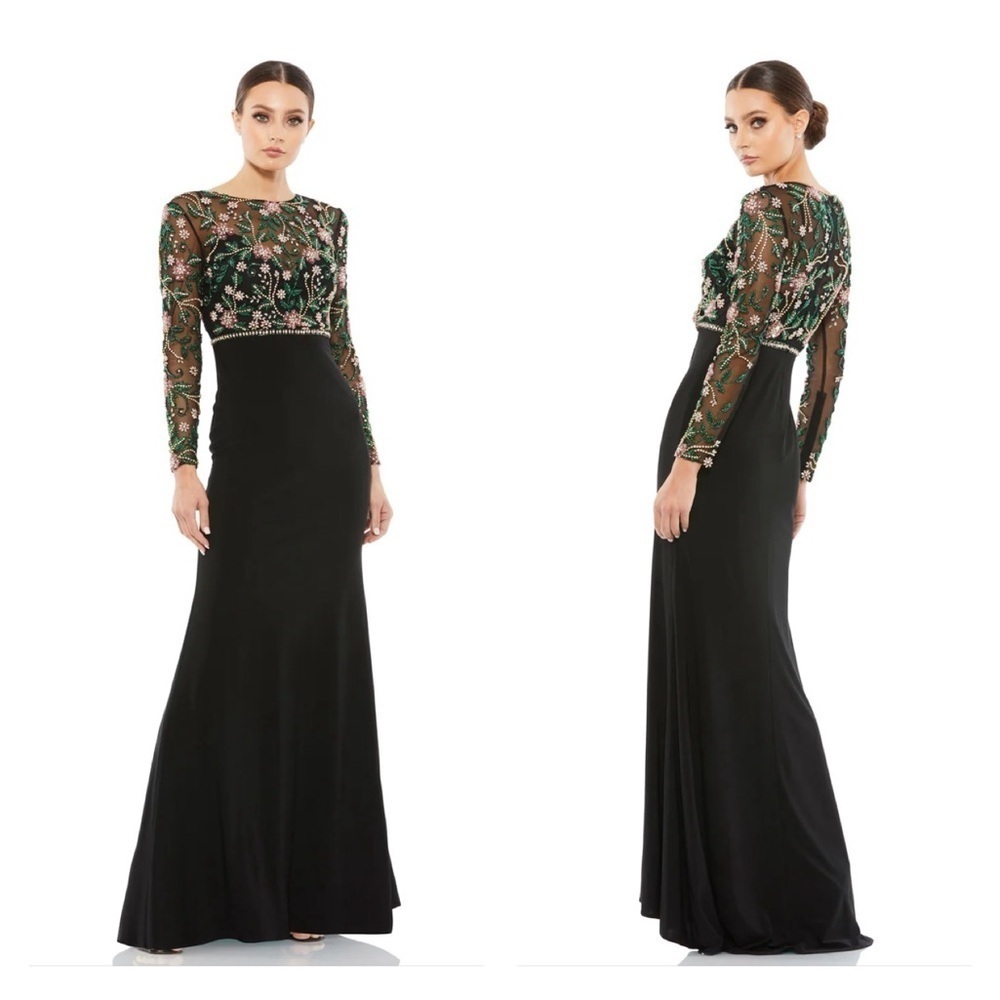 Mac Duggal 67870 NWT BEADED ILLUSION HIGH NECK TRUMPET GOWN